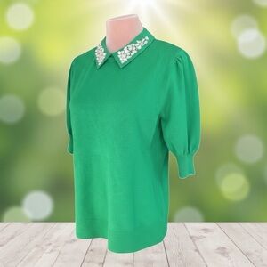 Sioni Women’s Embellished Collar Sweater New Kelly Green Small